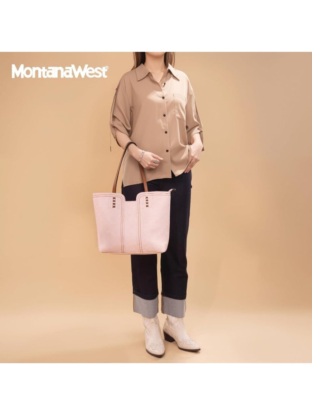 Women's Cherry Blossom Vegan Leather Classy Look West Tote Handle Satchel Purse - Picture 3 of 6